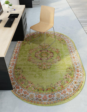 Green 6' 1 x 9' Lucerne Oval Area Rug 100% Polypropylene Traditional Classic Easy Clean Carpet for Kitchens, Living Rooms, Bedroom, Office for Sale at Rug Engine