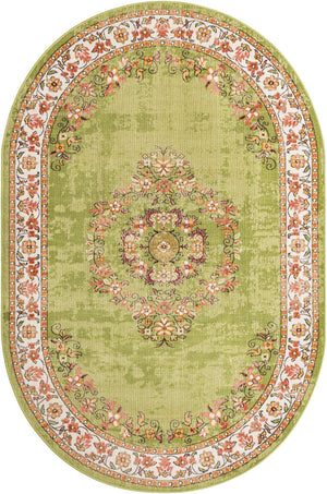 Green 5' 3 x 8' Lucerne Oval Area Rug 100% Polypropylene Traditional Classic Easy Clean Carpet for Kitchens, Living Rooms, Bedroom, Office for Sale at Rug Engine