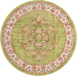 Green 6' 1 x 6' 1 Lucerne Round Area Rug 100% Polypropylene Traditional Classic Easy Clean Carpet for Kitchens, Living Rooms, Bedroom, Office for Sale at Rug Engine