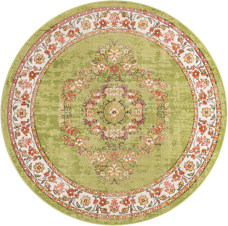 Green 6' 1 x 6' 1 Lucerne Round Area Rug 100% Polypropylene Traditional Classic Easy Clean Carpet for Kitchens, Living Rooms, Bedroom, Office for Sale at Rug Engine