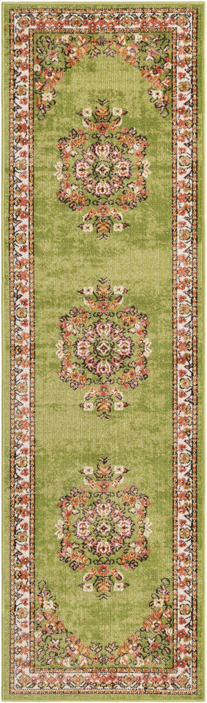 Green 2' x 7' 1 Lucerne Runner Area Rug 100% Polypropylene Traditional Classic Easy Clean Carpet for Kitchens, Living Rooms, Bedroom, Office for Sale at Rug Engine