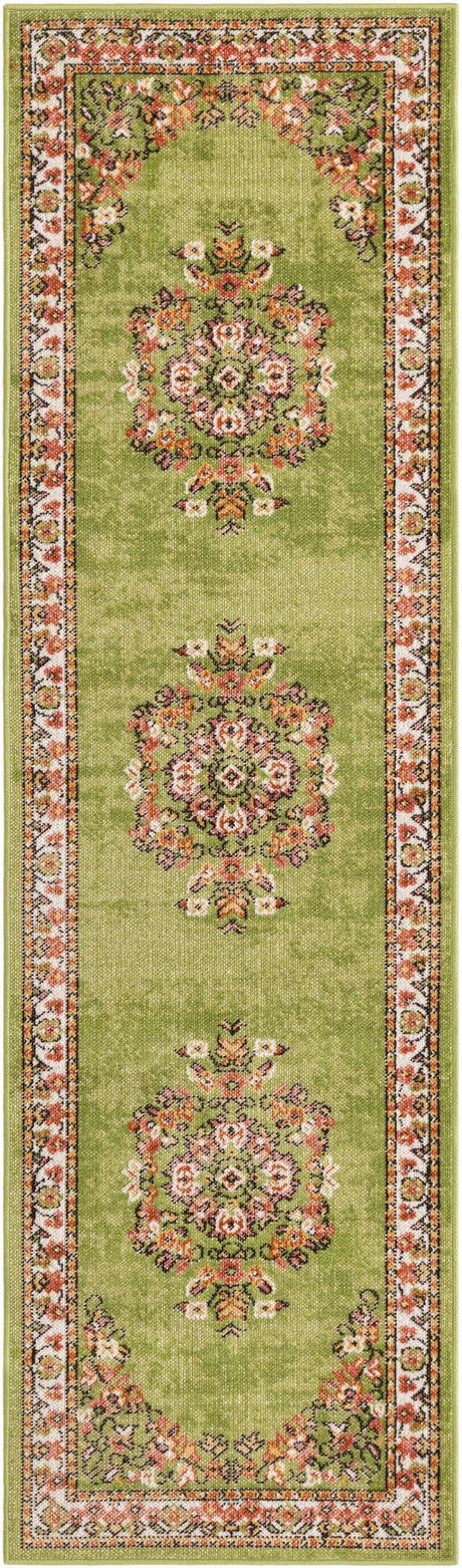 Green 2' x 7' 1 Lucerne Runner Area Rug 100% Polypropylene Traditional Classic Easy Clean Carpet for Kitchens, Living Rooms, Bedroom, Office for Sale at Rug Engine