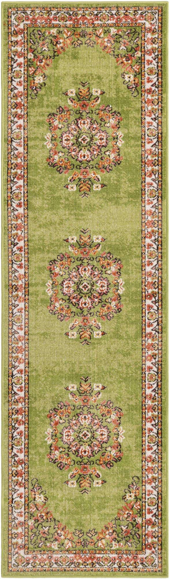Green 2' x 7' 1 Lucerne Runner Area Rug 100% Polypropylene Traditional Classic Easy Clean Carpet for Kitchens, Living Rooms, Bedroom, Office for Sale at Rug Engine