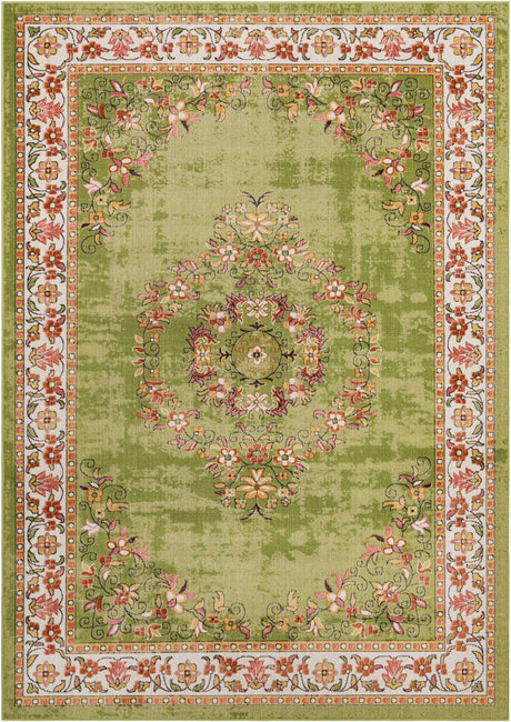 Green 7' 1 x 10' Lucerne Rectangle Area Rug 100% Polypropylene Traditional Classic Easy Clean Carpet for Kitchens, Living Rooms, Bedroom, Office for Sale at Rug Engine
