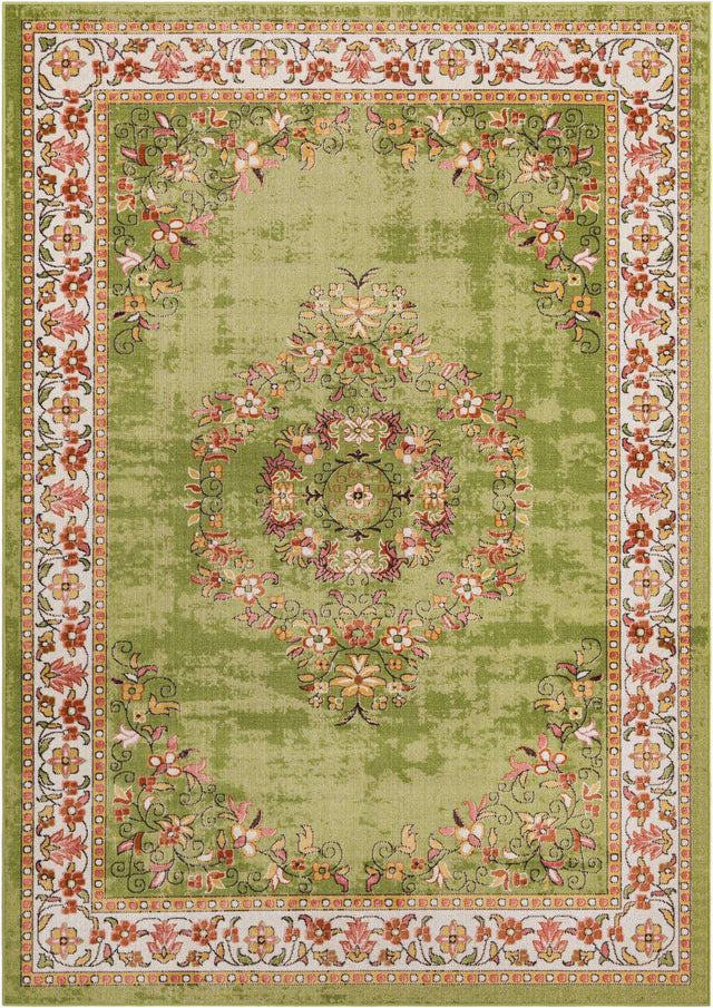 Green 7' 1 x 10' Lucerne Rectangle Area Rug 100% Polypropylene Traditional Classic Easy Clean Carpet for Kitchens, Living Rooms, Bedroom, Office for Sale at Rug Engine