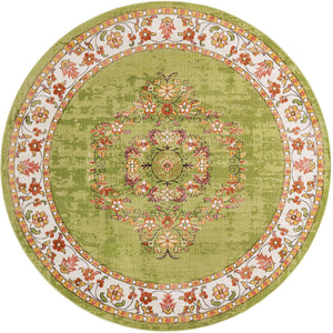 Green 7' 10 x 7' 10 Lucerne Round Area Rug 100% Polypropylene Traditional Classic Easy Clean Carpet for Kitchens, Living Rooms, Bedroom, Office for Sale at Rug Engine