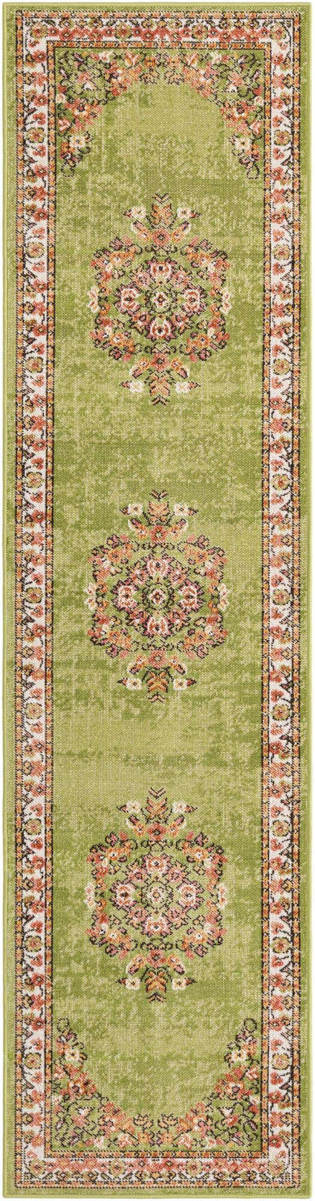 Green 2' x 8' Lucerne Runner Area Rug 100% Polypropylene Traditional Classic Easy Clean Carpet for Kitchens, Living Rooms, Bedroom, Office for Sale at Rug Engine