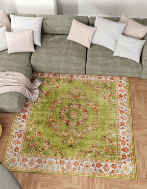 Green 6' 1 x 6' 1 Lucerne Square Area Rug 100% Polypropylene Traditional Classic Easy Clean Carpet for Kitchens, Living Rooms, Bedroom, Office for Sale at Rug Engine