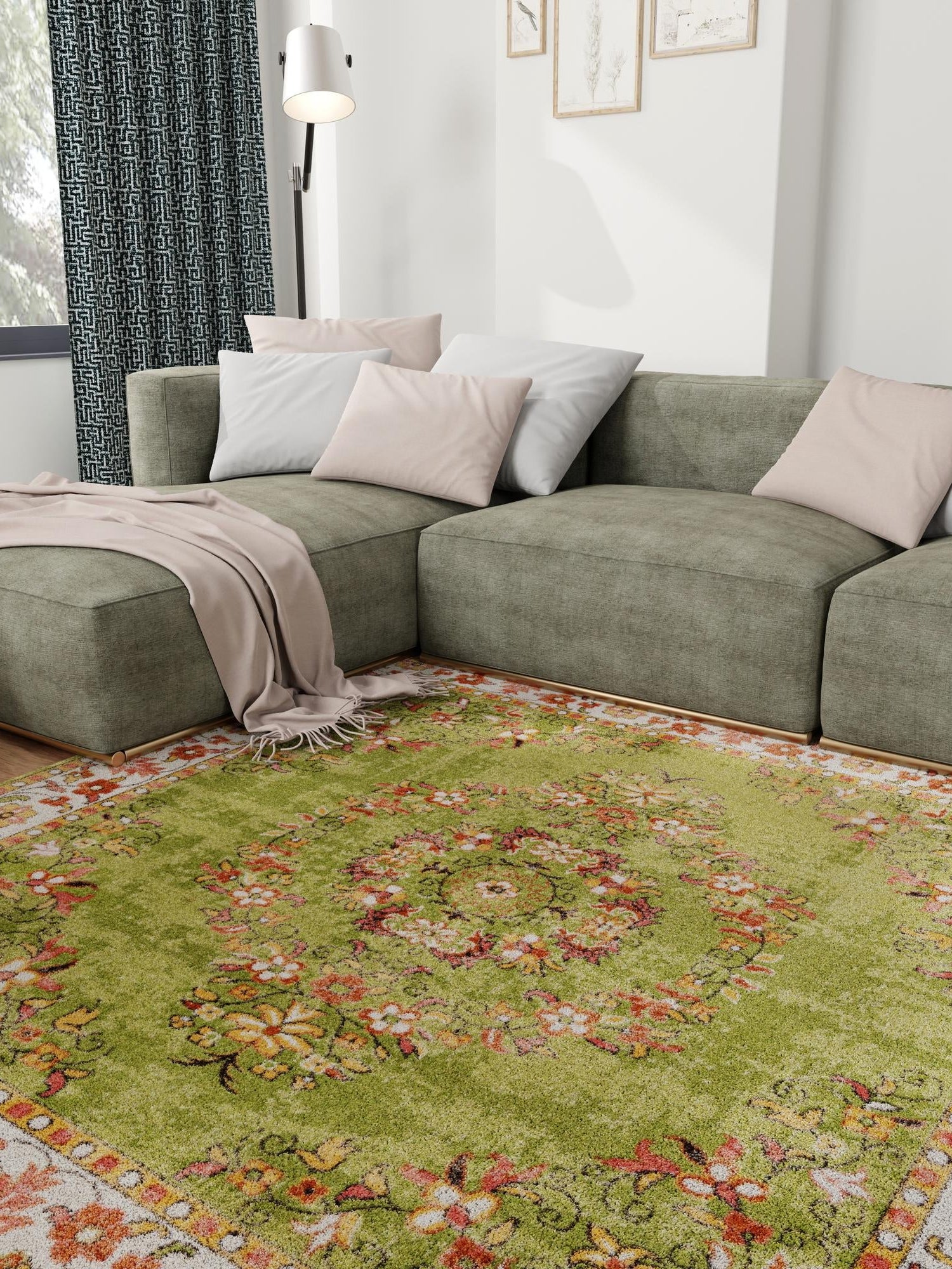 Green 6' 1 x 6' 1 Lucerne Square Area Rug 100% Polypropylene Traditional Classic Easy Clean Carpet for Kitchens, Living Rooms, Bedroom, Office for Sale at Rug Engine