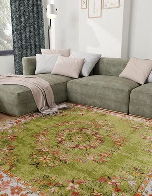 Green 6' 1 x 6' 1 Lucerne Square Area Rug 100% Polypropylene Traditional Classic Easy Clean Carpet for Kitchens, Living Rooms, Bedroom, Office for Sale at Rug Engine