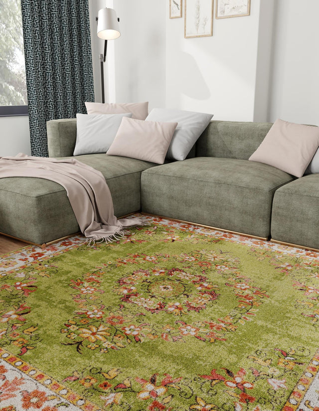 Green 6' 1 x 6' 1 Lucerne Square Area Rug 100% Polypropylene Traditional Classic Easy Clean Carpet for Kitchens, Living Rooms, Bedroom, Office for Sale at Rug Engine