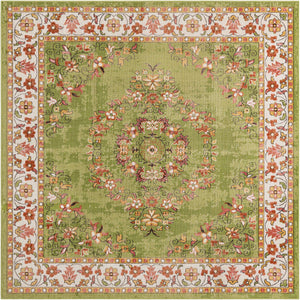 Green 7' 10 x 7' 10 Lucerne Square Area Rug 100% Polypropylene Traditional Classic Easy Clean Carpet for Kitchens, Living Rooms, Bedroom, Office for Sale at Rug Engine