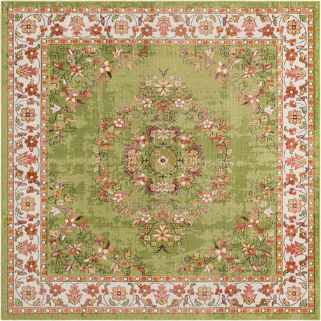 Green 7' 10 x 7' 10 Lucerne Square Area Rug 100% Polypropylene Traditional Classic Easy Clean Carpet for Kitchens, Living Rooms, Bedroom, Office for Sale at Rug Engine