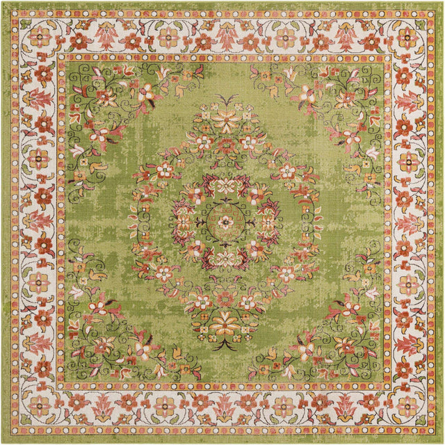 Green 7' 10 x 7' 10 Lucerne Square Area Rug 100% Polypropylene Traditional Classic Easy Clean Carpet for Kitchens, Living Rooms, Bedroom, Office for Sale at Rug Engine