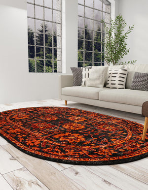 Black 6' 1 x 9' Lucerne Oval Area Rug 100% Polypropylene Traditional Classic Easy Clean Carpet for Kitchens, Living Rooms, Bedroom, Office for Sale at Rug Engine
