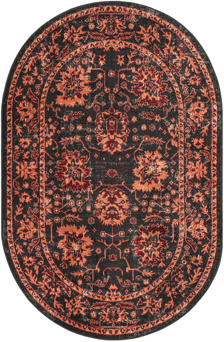 Black 5' 3 x 8' Lucerne Oval Area Rug 100% Polypropylene Traditional Classic Easy Clean Carpet for Kitchens, Living Rooms, Bedroom, Office for Sale at Rug Engine