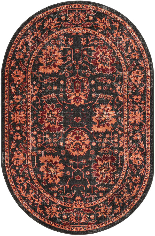 Black 5' 3 x 8' Lucerne Oval Area Rug 100% Polypropylene Traditional Classic Easy Clean Carpet for Kitchens, Living Rooms, Bedroom, Office for Sale at Rug Engine