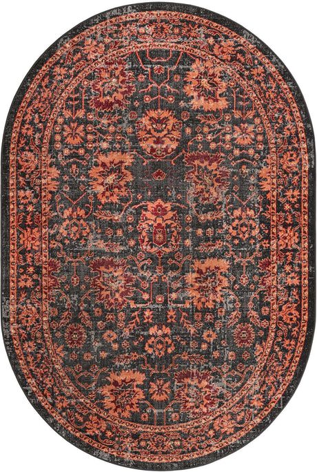 Black 6' 1 x 9' Lucerne Oval Area Rug 100% Polypropylene Traditional Classic Easy Clean Carpet for Kitchens, Living Rooms, Bedroom, Office for Sale at Rug Engine