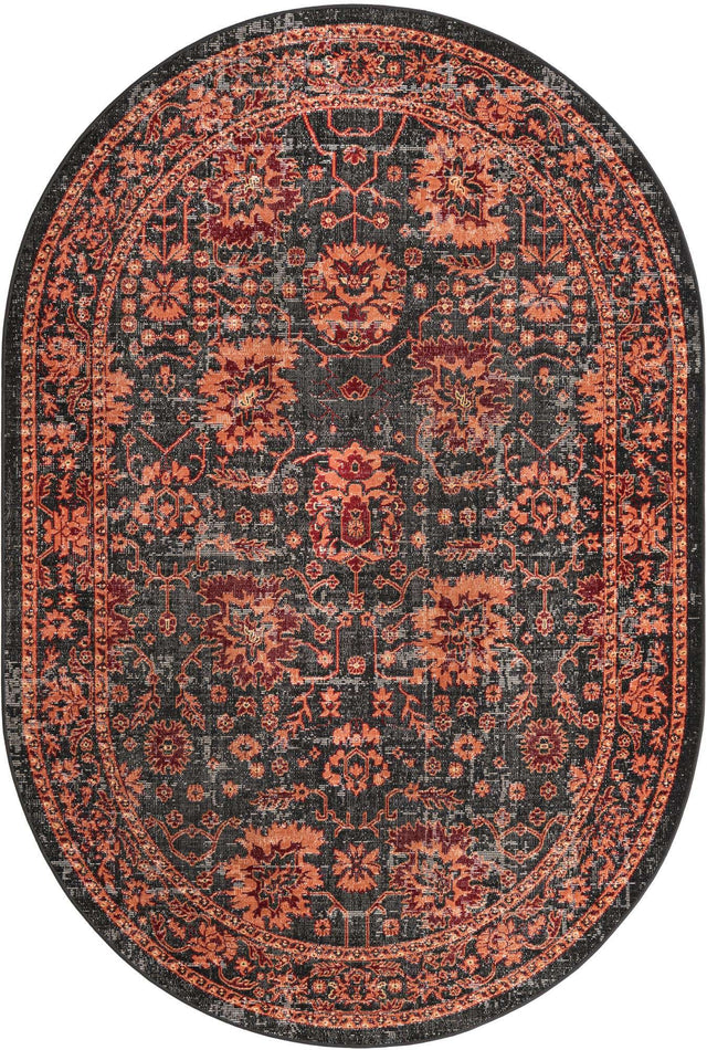 Black 6' 1 x 9' Lucerne Oval Area Rug 100% Polypropylene Traditional Classic Easy Clean Carpet for Kitchens, Living Rooms, Bedroom, Office for Sale at Rug Engine