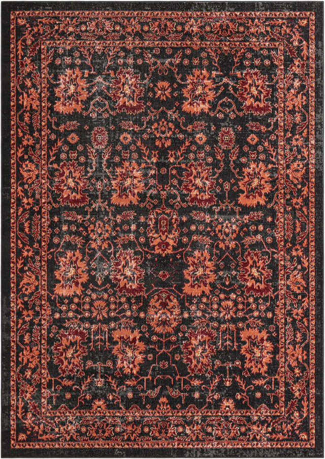 Black 7' 1 x 10' Lucerne Rectangle Area Rug 100% Polypropylene Traditional Classic Easy Clean Carpet for Kitchens, Living Rooms, Bedroom, Office for Sale at Rug Engine
