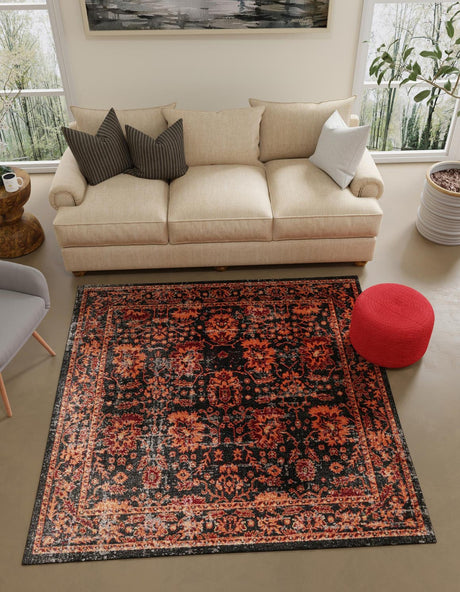 Black 7' 10 x 7' 10 Lucerne Square Area Rug 100% Polypropylene Traditional Classic Easy Clean Carpet for Kitchens, Living Rooms, Bedroom, Office for Sale at Rug Engine