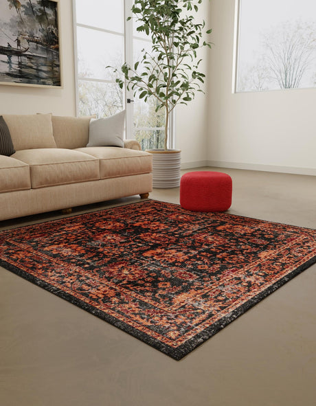 Black 7' 10 x 7' 10 Lucerne Square Area Rug 100% Polypropylene Traditional Classic Easy Clean Carpet for Kitchens, Living Rooms, Bedroom, Office for Sale at Rug Engine