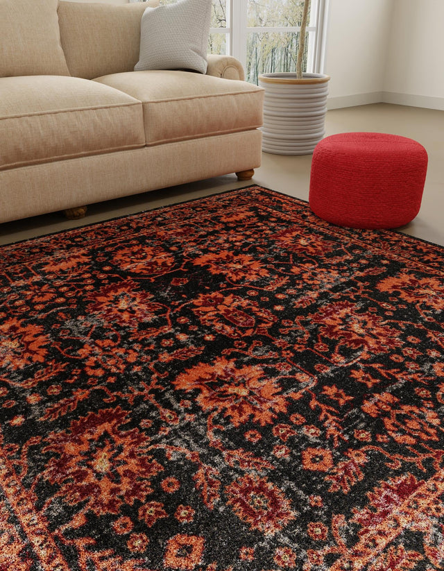 Black 6' 1 x 6' 1 Lucerne Square Area Rug 100% Polypropylene Traditional Classic Easy Clean Carpet for Kitchens, Living Rooms, Bedroom, Office for Sale at Rug Engine