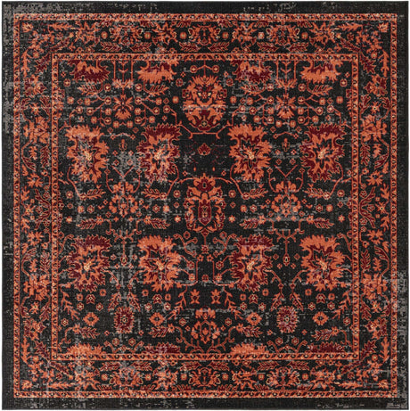 Black 7' 10 x 7' 10 Lucerne Square Area Rug 100% Polypropylene Traditional Classic Easy Clean Carpet for Kitchens, Living Rooms, Bedroom, Office for Sale at Rug Engine