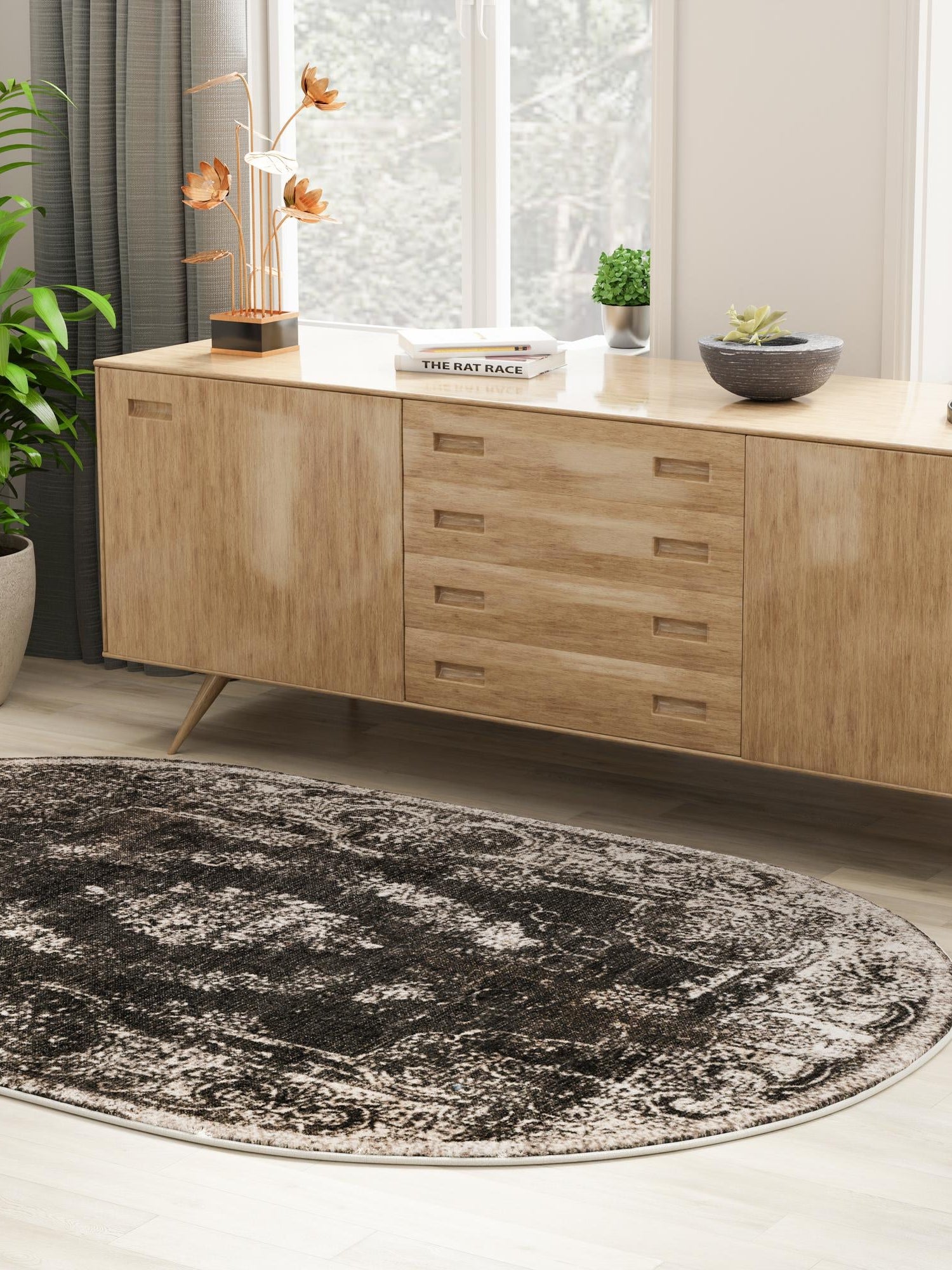 Charcoal 5' 3 x 8' Aarhus Oval Area Rug 100% Polypropylene With Jute Foundation Living Room Bedroom Carpet for Sale at Rug Engine