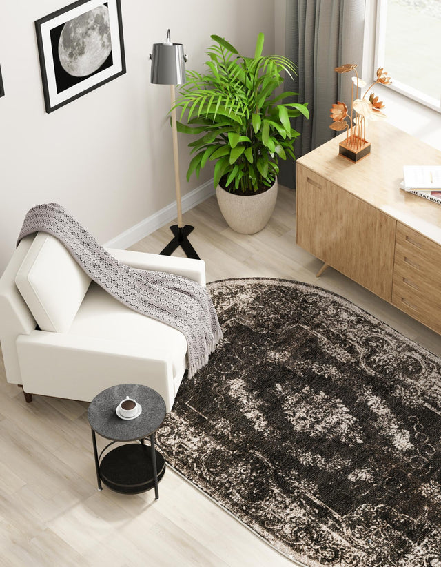 Charcoal 6' 1 x 9' Aarhus Oval Area Rug 100% Polypropylene With Jute Foundation Living Room Bedroom Carpet for Sale at Rug Engine