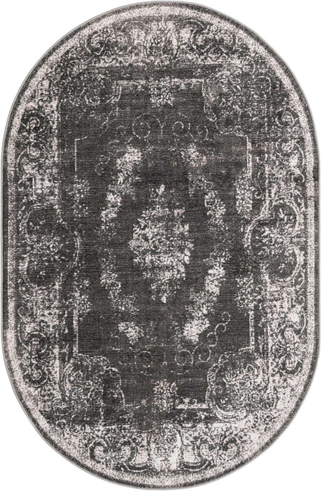 Charcoal 5' 3 x 8' Aarhus Oval Area Rug 100% Polypropylene With Jute Foundation Living Room Bedroom Carpet for Sale at Rug Engine