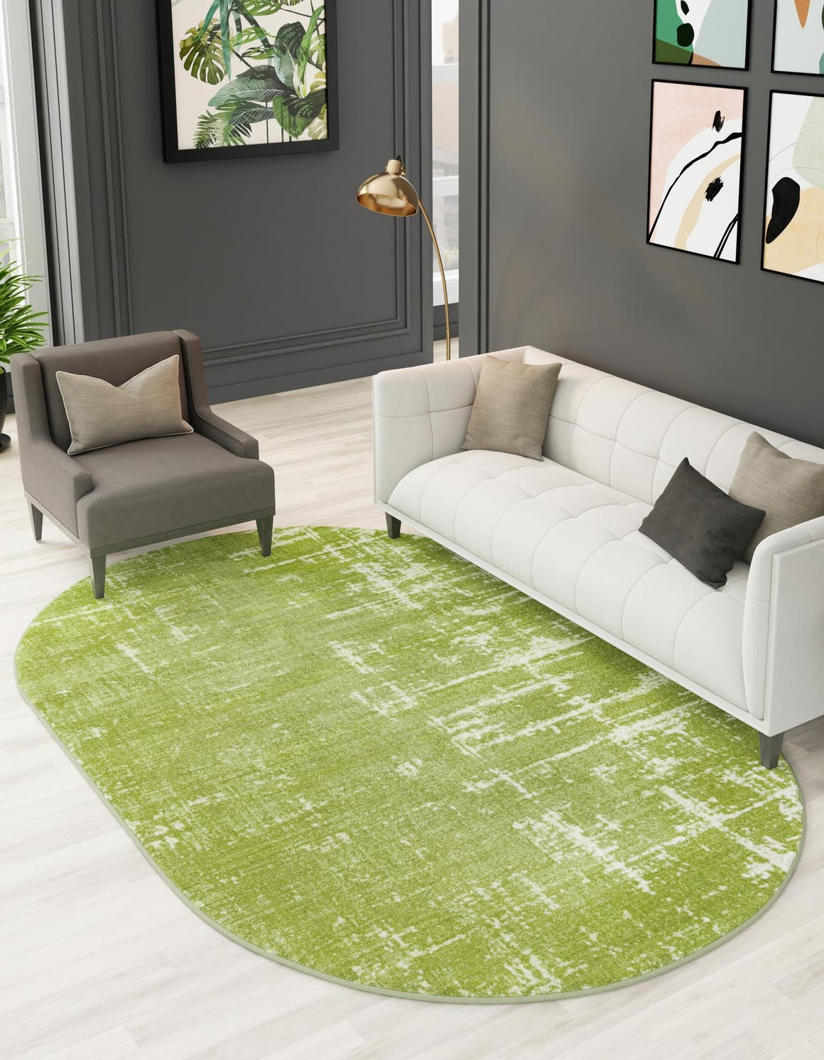 Green 5' 3 x 8' Valencia Oval Area Rug Modern Abstract Durable Carpet for Living Room, Dining, Office, Bedrooms, Dorm Rooms for Sale at Rug Engine