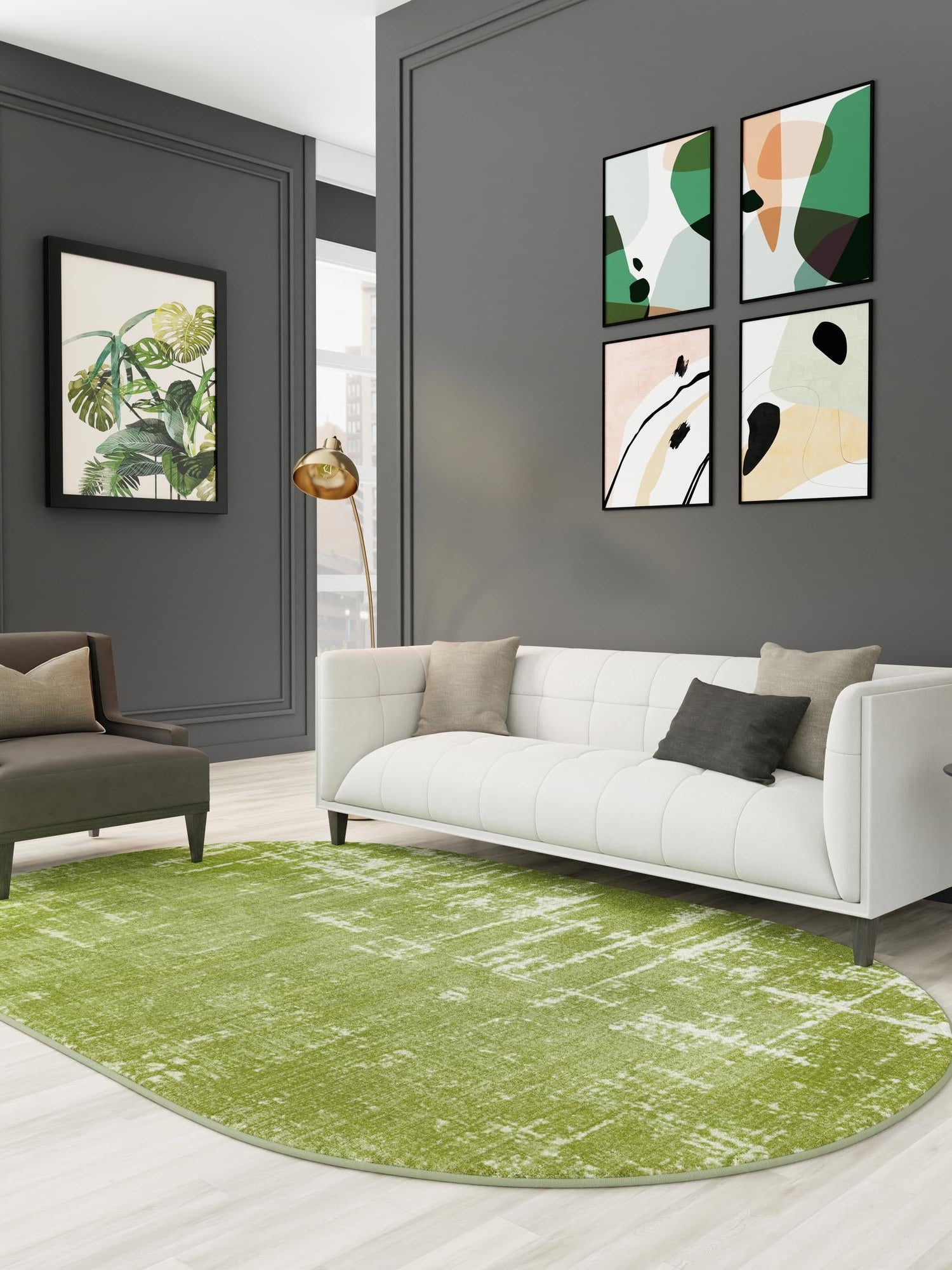 Green 6' 1 x 9' Valencia Oval Area Rug Modern Abstract Durable Carpet for Living Room, Dining, Office, Bedrooms, Dorm Rooms for Sale at Rug Engine