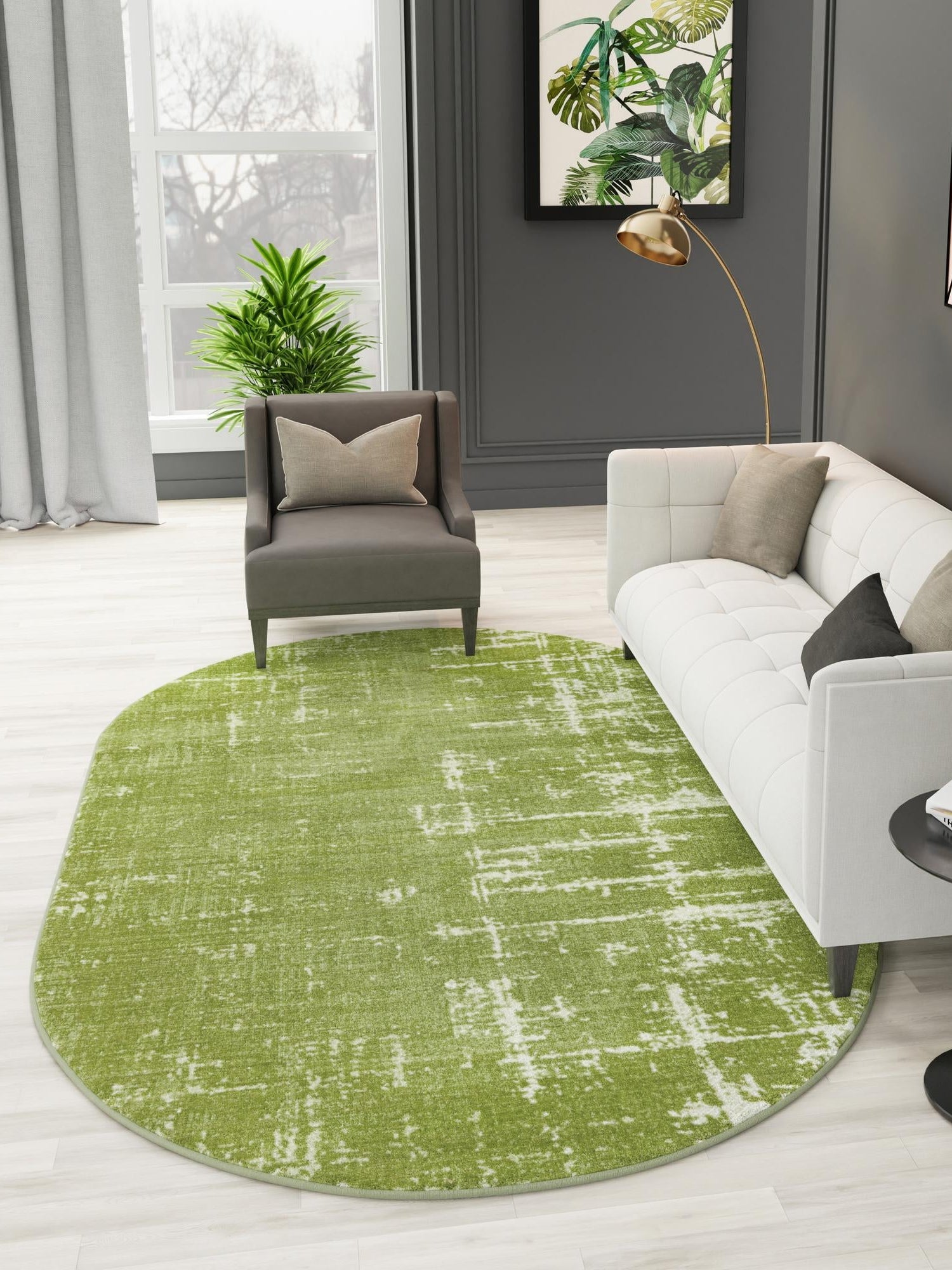 Green 6' 1 x 9' Valencia Oval Area Rug Modern Abstract Durable Carpet for Living Room, Dining, Office, Bedrooms, Dorm Rooms for Sale at Rug Engine
