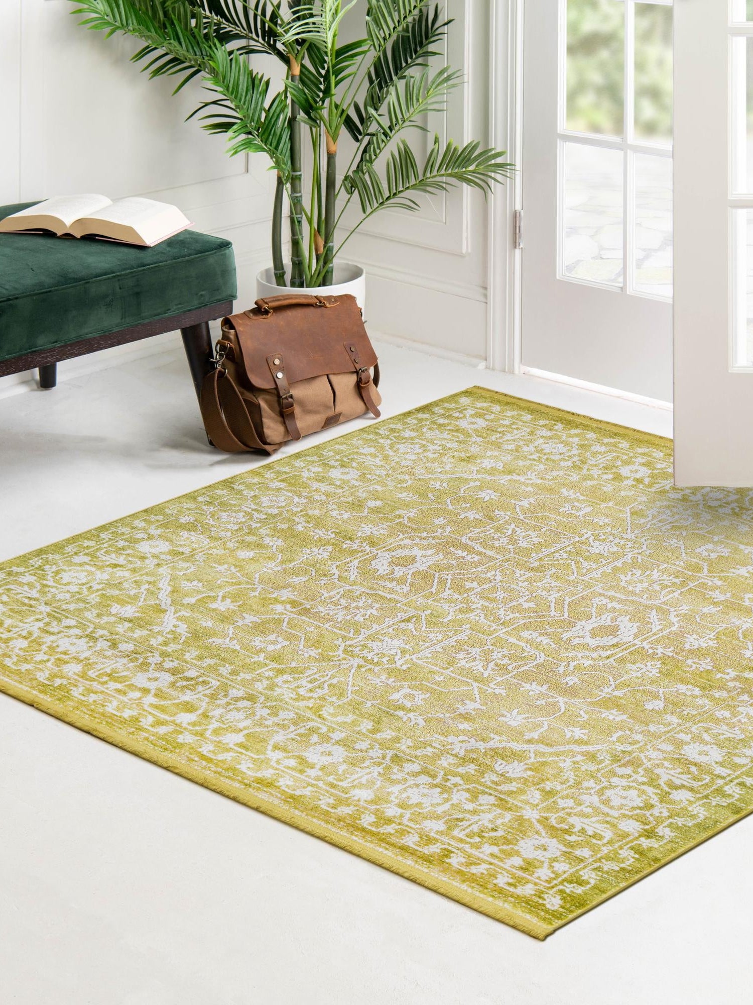 Light Green 8' x 8' New Classical Square Area Rug 70% Polypropylene & 30% Polyester Traditional Vintage Distressed Carpet for Interior Design Home Decor for Sale at Rug Engine