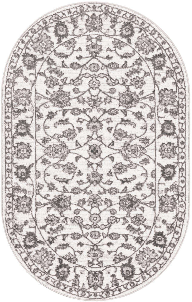 White Gray 3' 3 x 5' 3 Boston Oval Area Rug 55% Polypropylene & 45% Polyester Easy Clean Traditional Classical Carpet for Contemporary Living Dining Room Office Space for Sale at Rug Engine