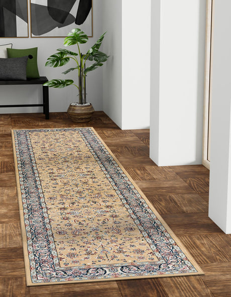 Beige 2' 7 x 10' Narenj Runner Area Rug 85% Polypropylene & 15% Polyester Traditional Classic Carpet for Living, Dining, Bedrooms, Office for Sale at Rug Engine