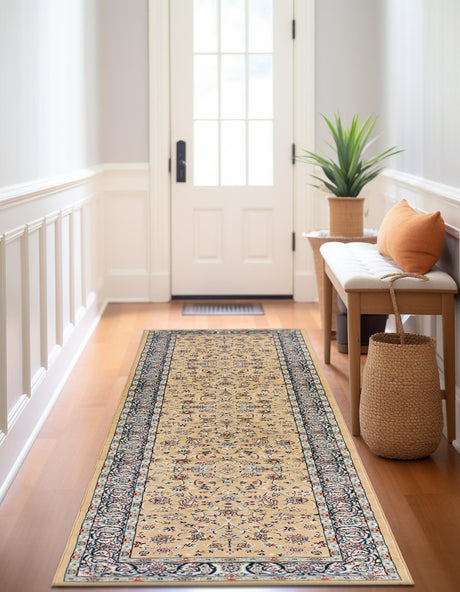 Beige 2' 7 x 10' Narenj Runner Area Rug 85% Polypropylene & 15% Polyester Traditional Classic Carpet for Living, Dining, Bedrooms, Office for Sale at Rug Engine