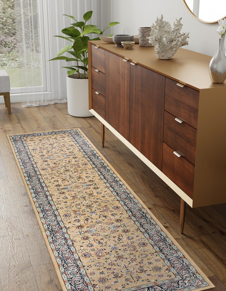 Beige 2' 7 x 10' Narenj Runner Area Rug 85% Polypropylene & 15% Polyester Traditional Classic Carpet for Living, Dining, Bedrooms, Office for Sale at Rug Engine