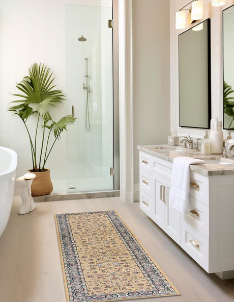 Beige 2' 7 x 10' Narenj Runner Area Rug 85% Polypropylene & 15% Polyester Traditional Classic Carpet for Living, Dining, Bedrooms, Office for Sale at Rug Engine