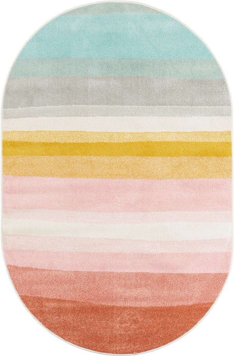 Multicolor 5' 3 x 8' Whimsy Kids Oval Rug
