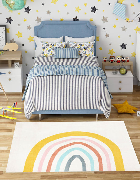 Ivory 7' 10 x 7' 10 Whimsy Kids Square Area Rug for Baby Nursery, Toddler Playroom,  Bedrooms Playful Fun Design Easy Clean Carpet for Sale at Rug Engine