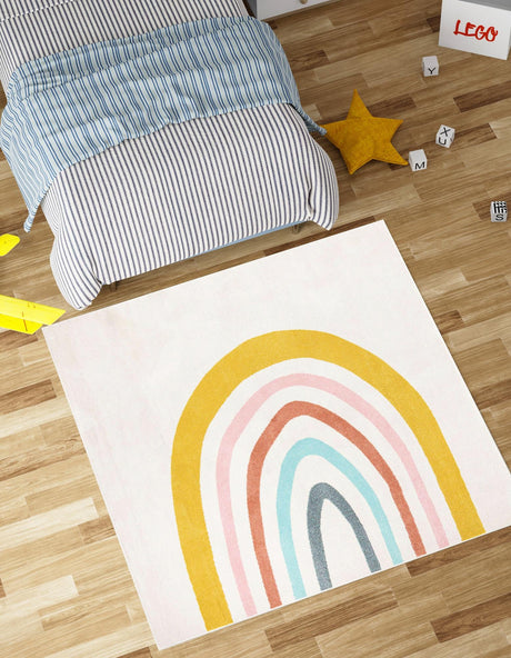 Ivory 7' 10 x 7' 10 Whimsy Kids Square Area Rug for Baby Nursery, Toddler Playroom,  Bedrooms Playful Fun Design Easy Clean Carpet for Sale at Rug Engine