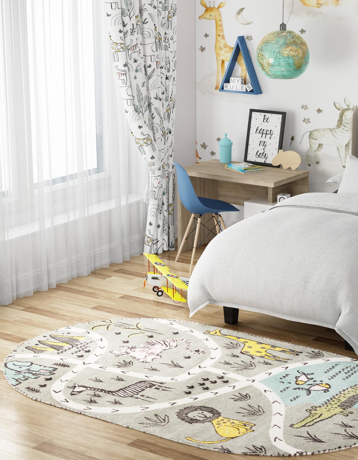 Gray 2' 2 x 3' 1 Whimsy Kids Oval Area Rug for Baby Nursery, Toddler Playroom,  Bedrooms Playful Fun Design Easy Clean Carpet for Sale at Rug Engine
