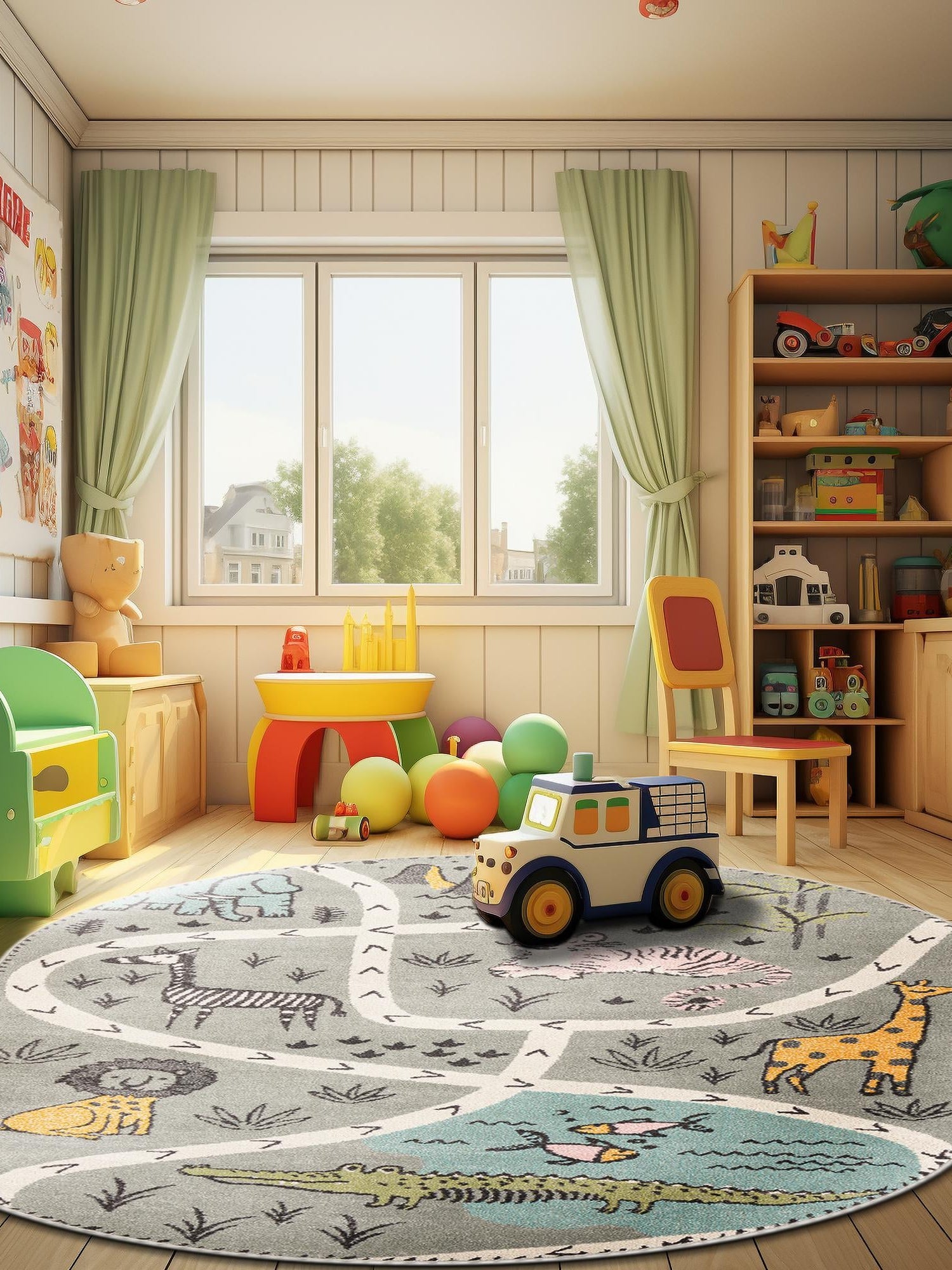 Gray 3' 3 x 5' 3 Whimsy Kids Oval Area Rug for Baby Nursery, Toddler Playroom, Bedrooms