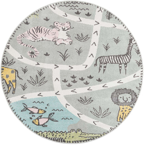 Gray 6' 1 x 6' 1 Whimsy Kids Round Rug
