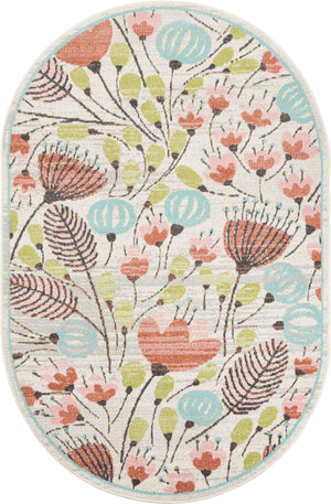 Ivory 5' 3 x 8' Whimsy Kids Oval Area Rug for Baby Nursery, Toddler Playroom, Bedrooms