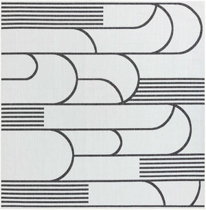 White and Black 10' x 10' Outdoor Modern Square Area Rug Weather Resistant for Patio, Deck, Terrace, Balcony, Porch 100% Polypropylene Modern Outside Carpet for Sale at Rug Engine