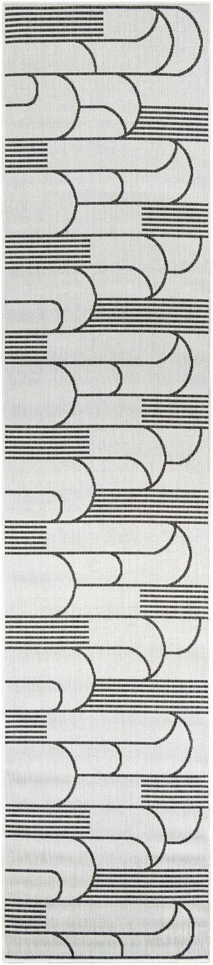 White and Black 3' x 12' Outdoor Modern Runner Rug
