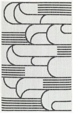White and Black 2' x 3' 1 Outdoor Modern Rectangle Rug